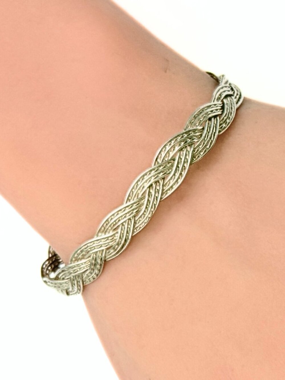 Amazing Marked Sterling Silver Twisted Braided Openwork Bracelet